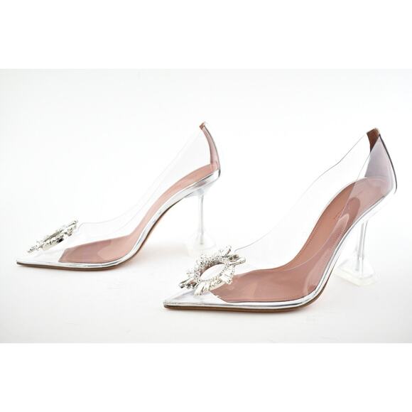 Amina Muaddi 95 Begum Pump PVC Clear Transparent Glass Crystal Sandal Heel 42 - Picture 8 of 10
